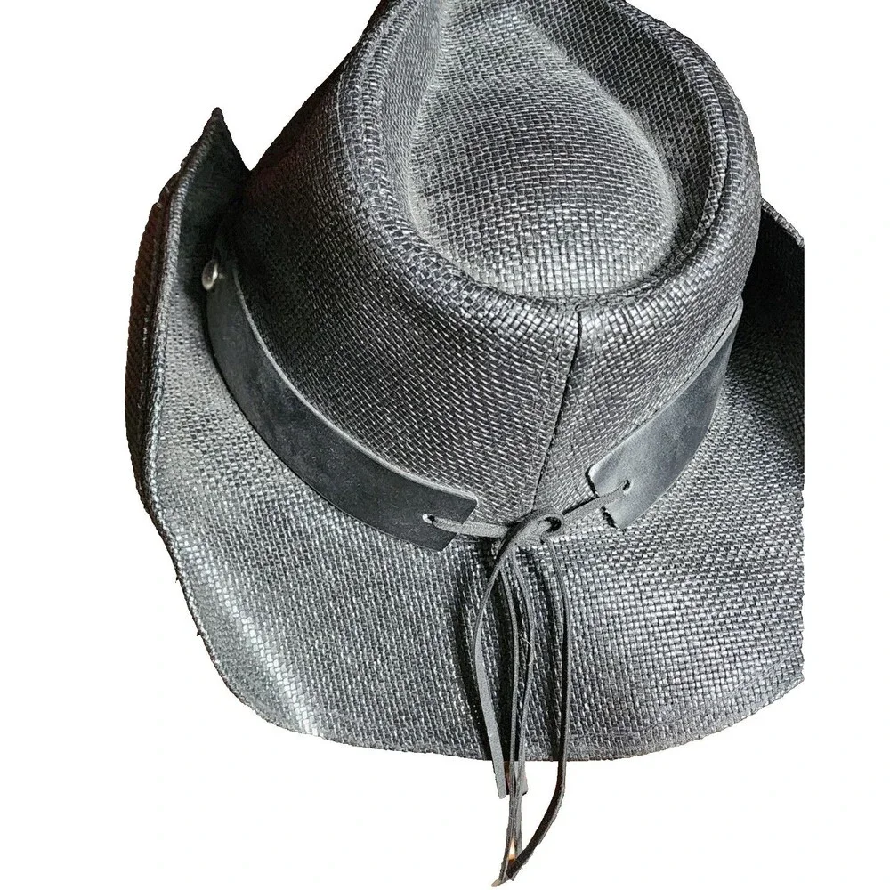Milani Black Straw Cowboy Hat Silver Conchos One Size